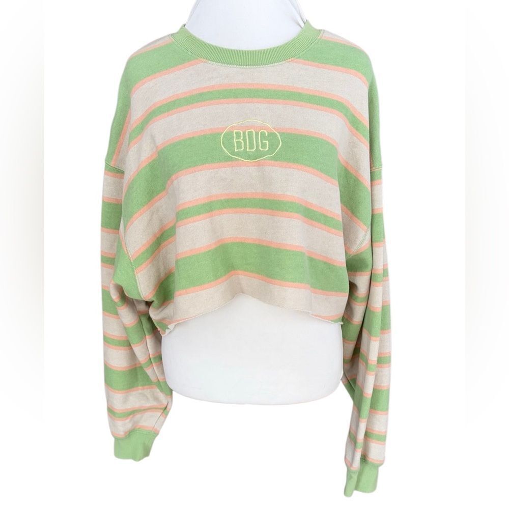 BDG Cropped Striped Crewneck Sweater - Green & Cream